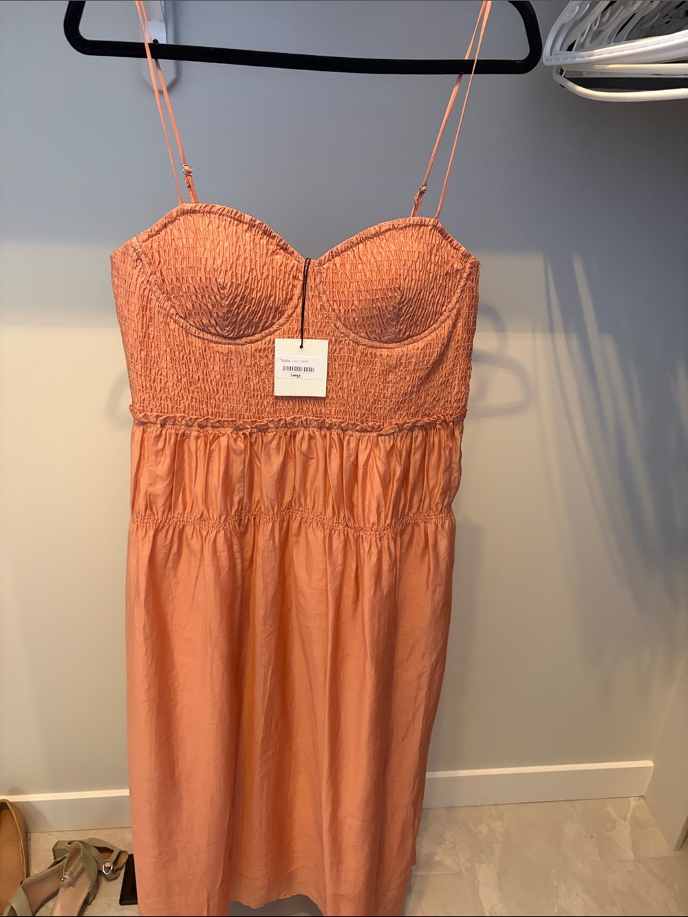 Crescent Smocked Bust Slip Dress in Terracotta